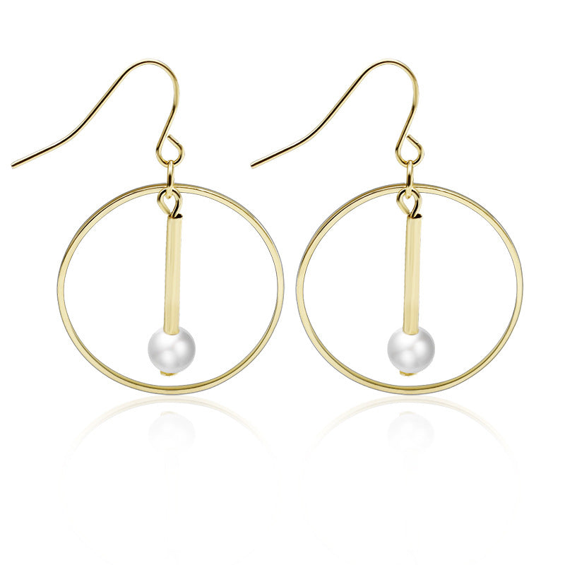 Wholesale Simple Hollow Round Personality Temperament Pearl Pendant Circle Drop Earrings